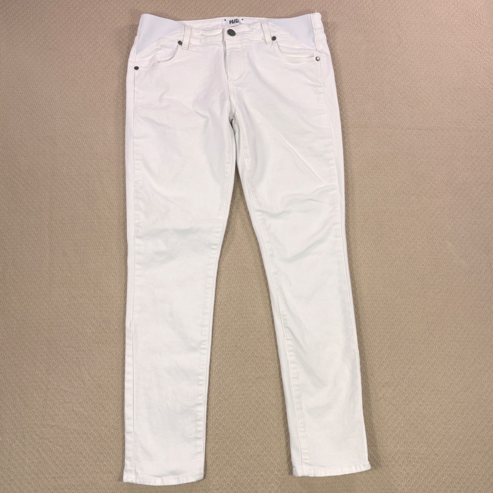 Paige Skyline Ankle Peg Maternity Jeans Optic White Skinny Size 29 Under Belly
